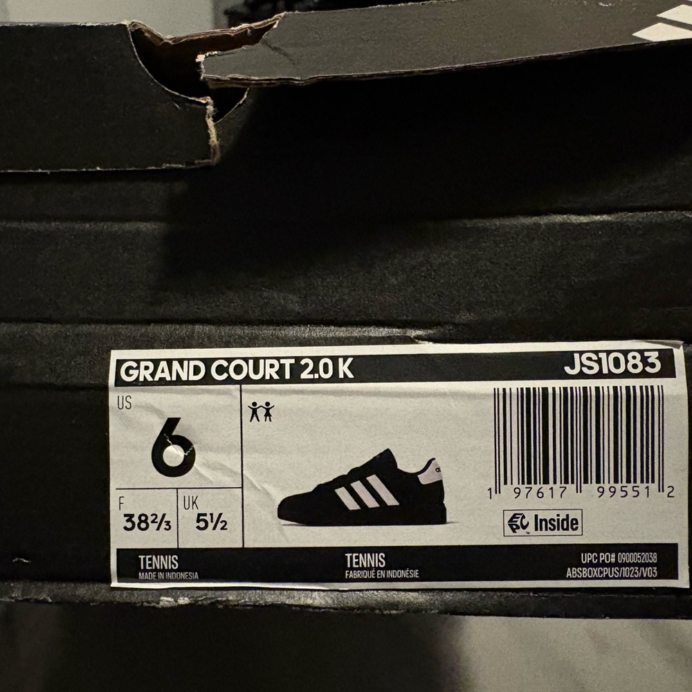 Adidas Grand Court 2.0 K Kids' Black Tennis Shoes